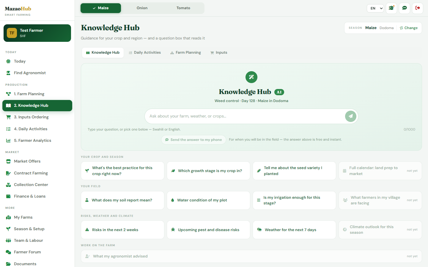 Knowledge Hub — real MazaoHub dashboard screen